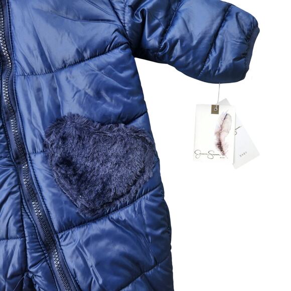 Jessica Simpson Baby Girl Solid Navy Winter Puffer Pram Snowsuit Size 3-6 Month - Picture 2 of 7